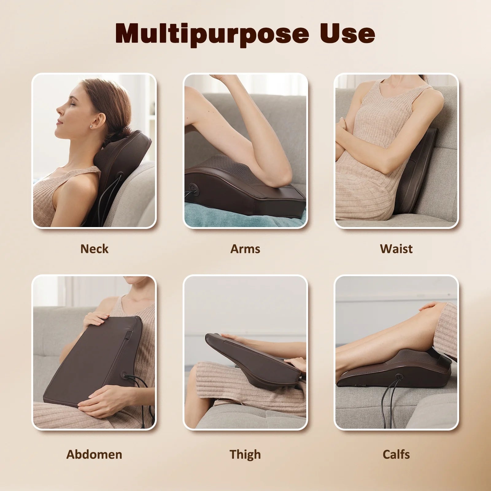 Neck & Back Massager with Heat, 3D Deep-Kneading Shiatsu Pillow, Brown — Gift for Mom & Dad
