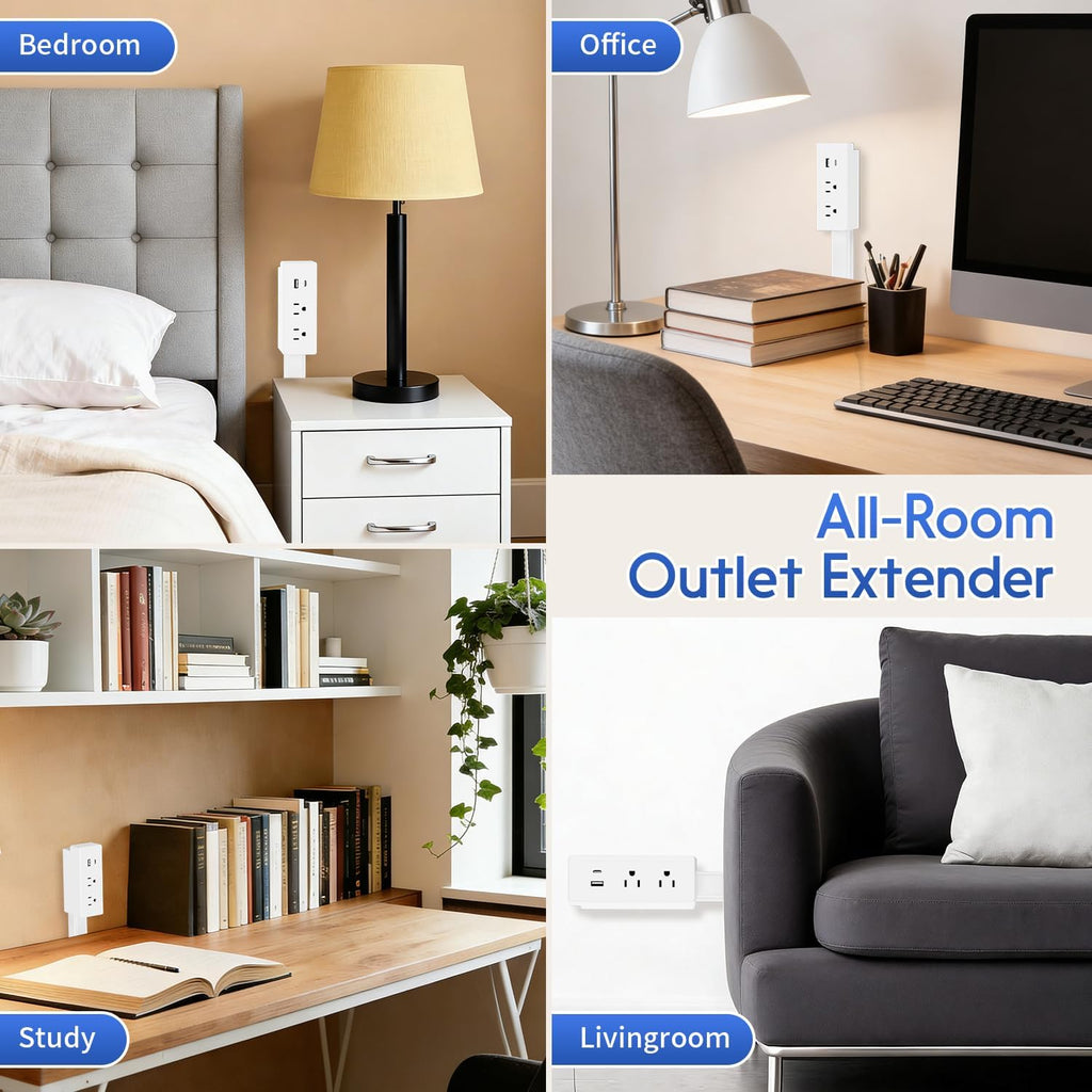 Outlet Extender Stick, Electric Outlet Extender Stretch from 17.7" to 27.6" & Rotate 180°, Easy Access to Hard to Reach Spaces behind Sofas & Nightstands