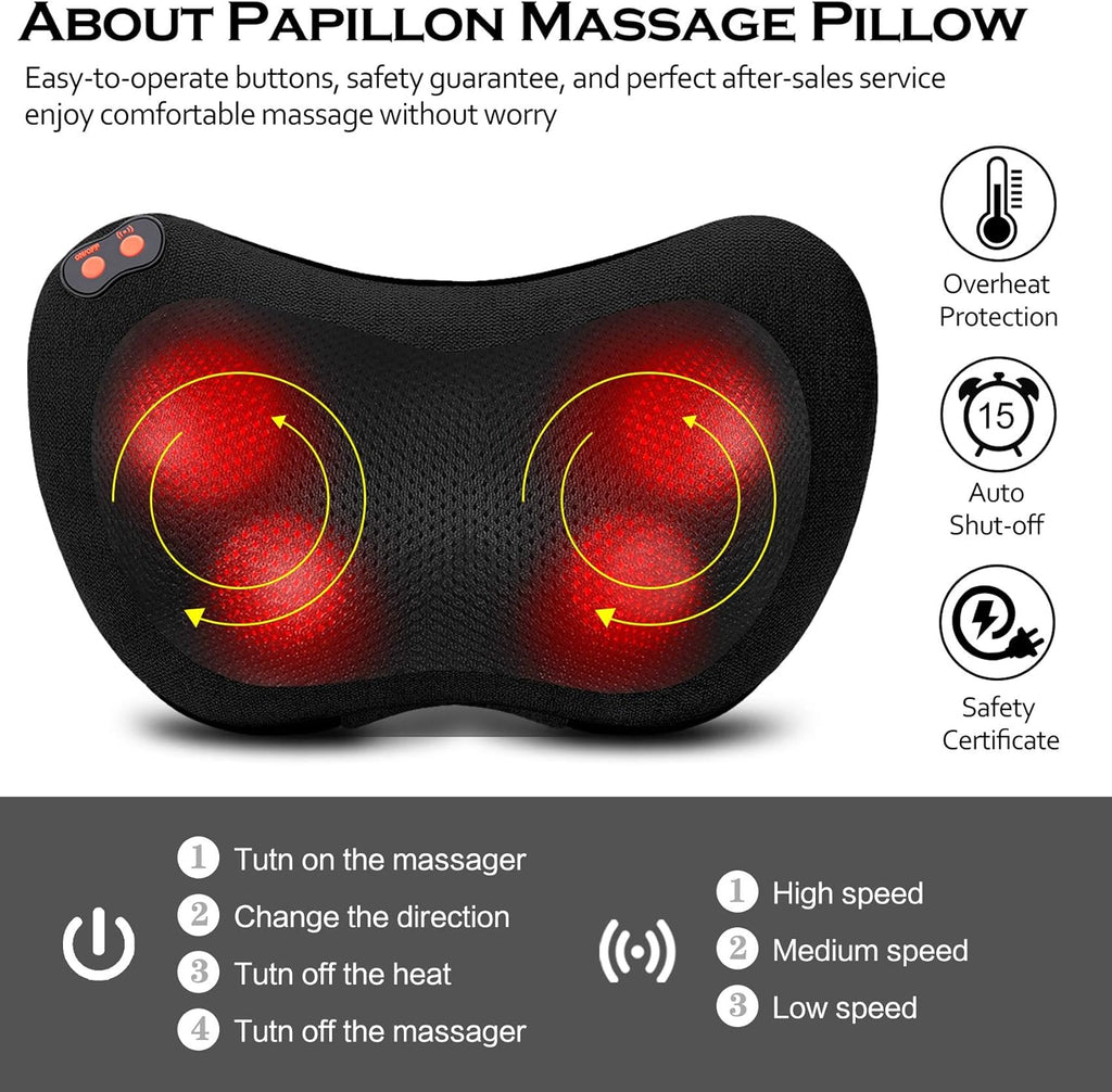 Back Massager with Heat,Shiatsu Pillow for Body Pain Relief | Deep Kneading Massager for Neck,Shoulder,Foot&Lower Back,Body Muscle Relaxation,Gifts for Women/Mom/Dad,Fathers Day Dad Gifts