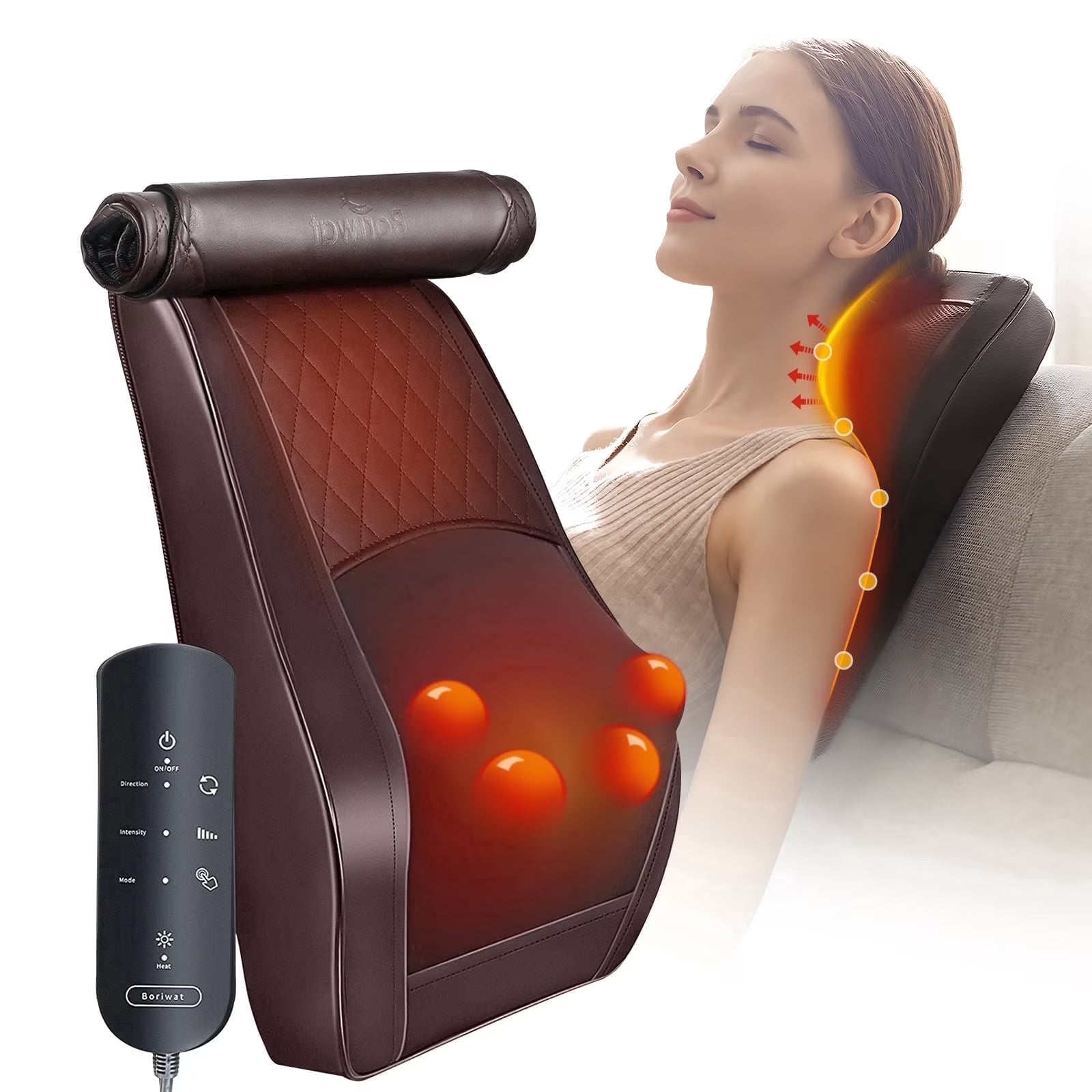 Neck & Back Massager with Heat, 3D Deep-Kneading Shiatsu Pillow, Brown — Gift for Mom & Dad
