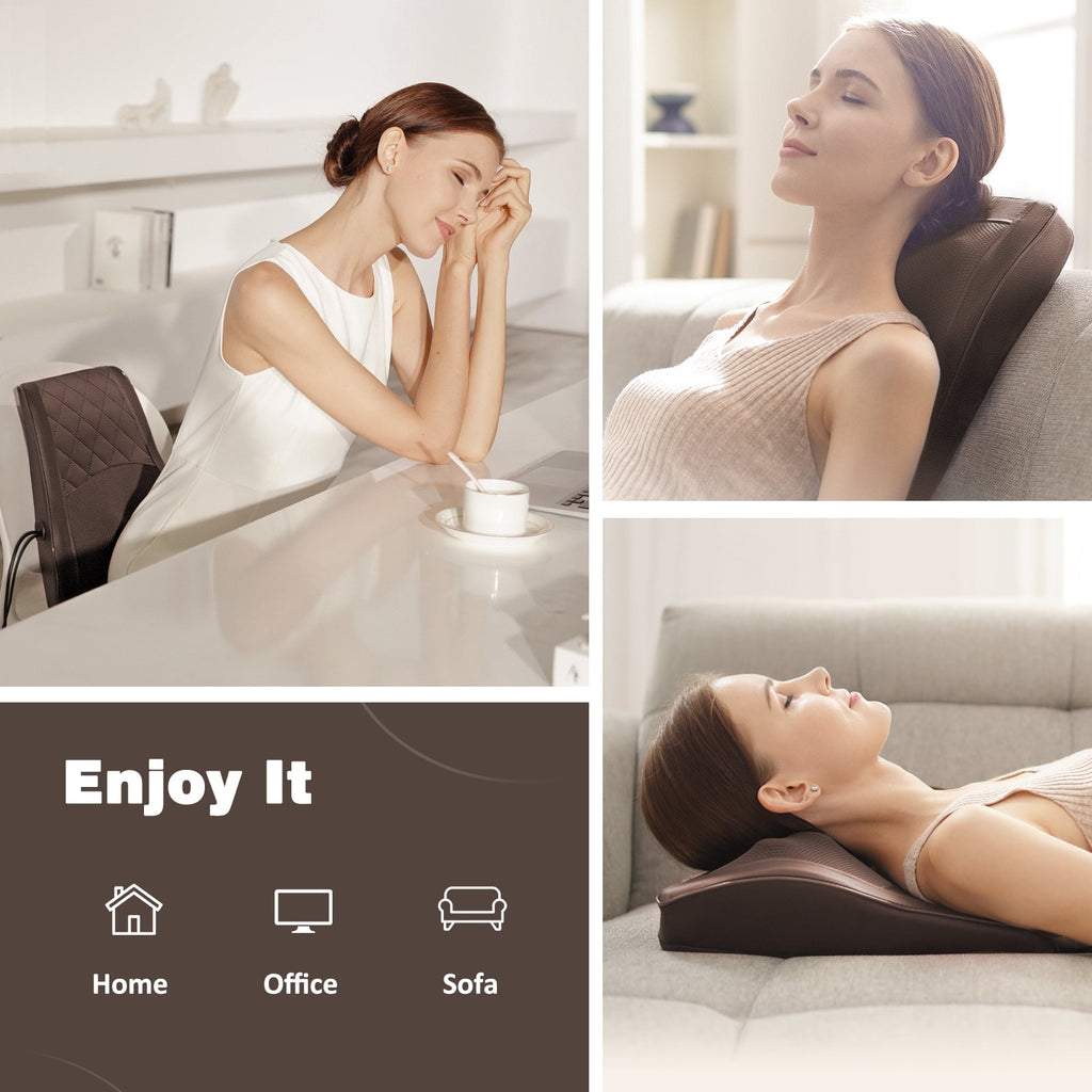 Neck & Back Massager with Heat, 3D Deep-Kneading Shiatsu Pillow, Brown — Gift for Mom & Dad