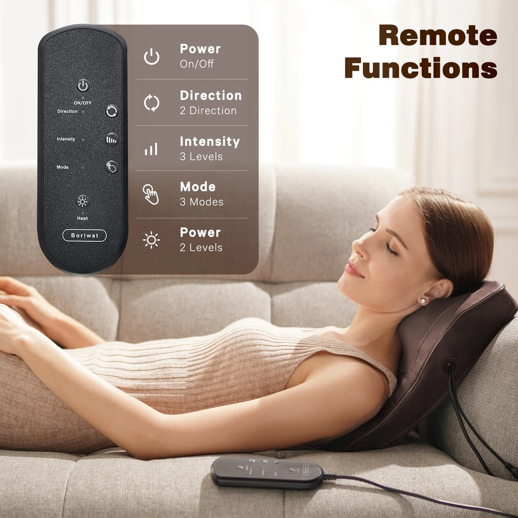 Neck & Back Massager with Heat, 3D Deep-Kneading Shiatsu Pillow, Brown — Gift for Mom & Dad