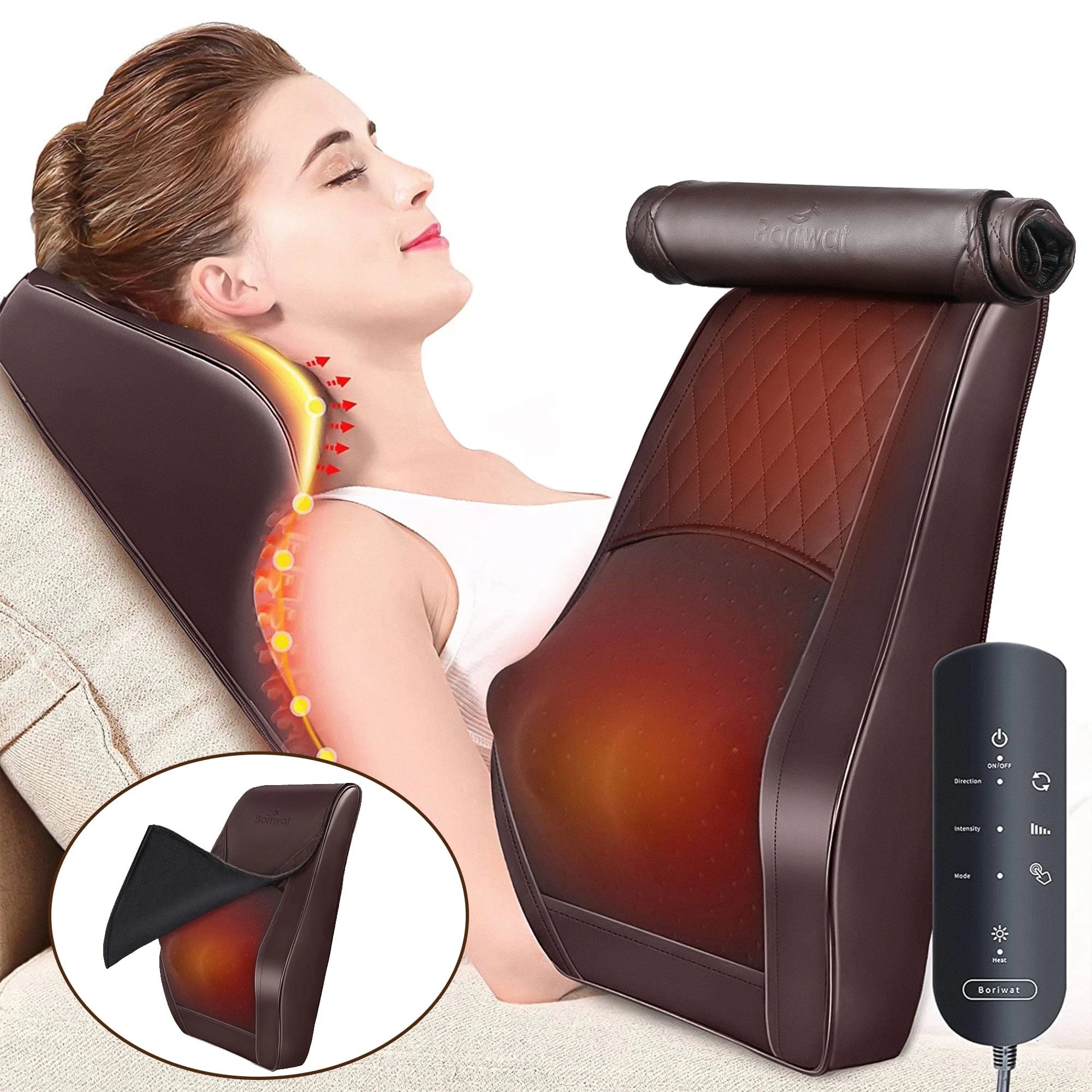Neck & Back Massager with Heat, 3D Deep-Kneading Shiatsu Pillow, Brown — Gift for Mom & Dad