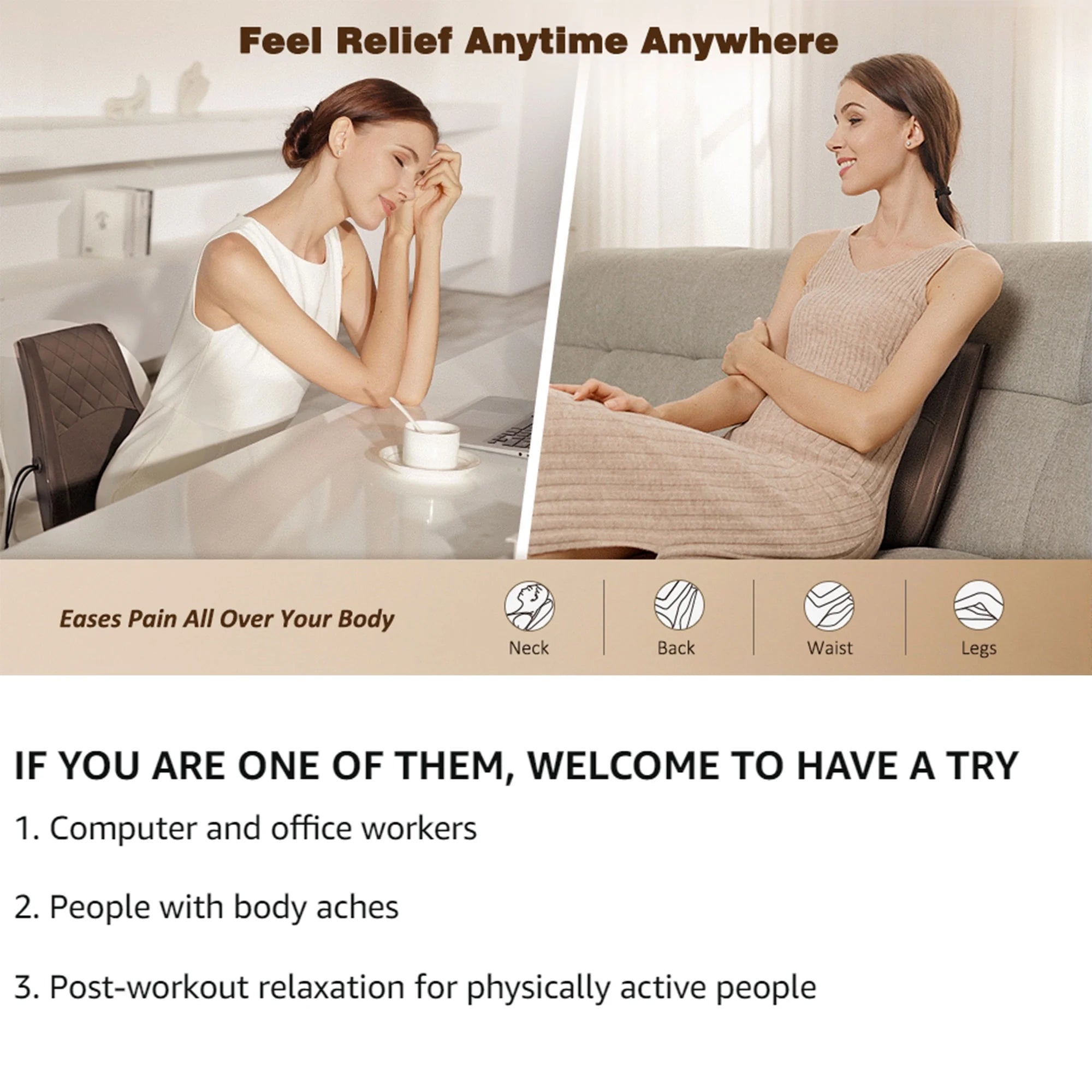 Neck & Back Massager with Heat, 3D Deep-Kneading Shiatsu Pillow, Brown — Gift for Mom & Dad