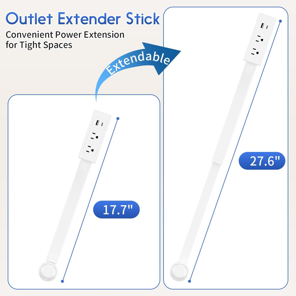 Outlet Extender Stick, Electric Outlet Extender Stretch from 17.7" to 27.6" & Rotate 180°, Easy Access to Hard to Reach Spaces behind Sofas & Nightstands